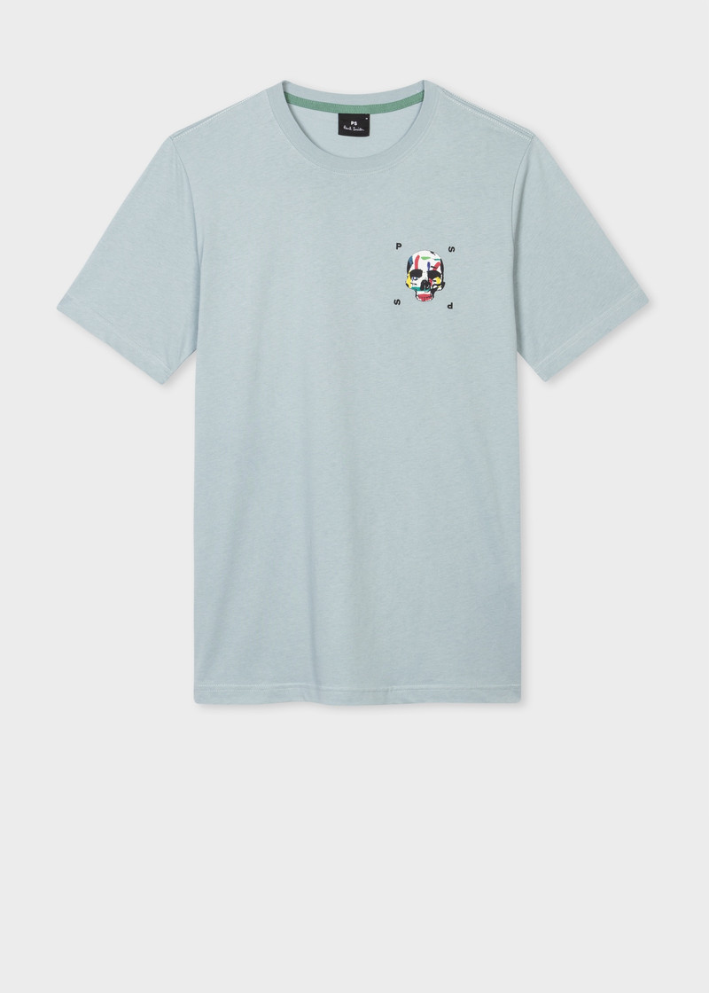 Light Blue 'Small Skull' Print T-Shirt 1