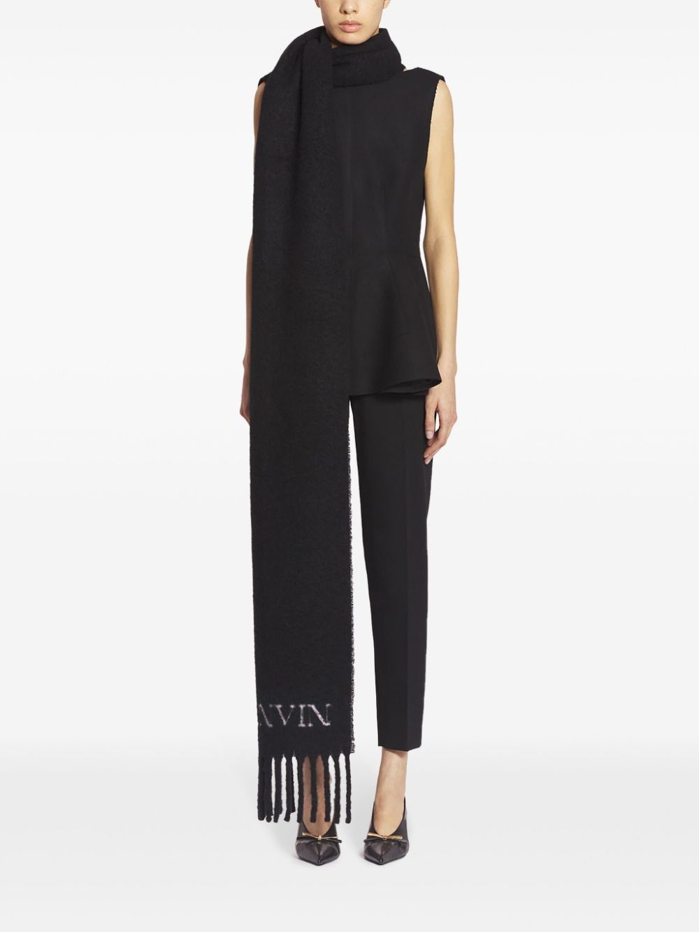 jacquard logo motif fringed scarf - 6