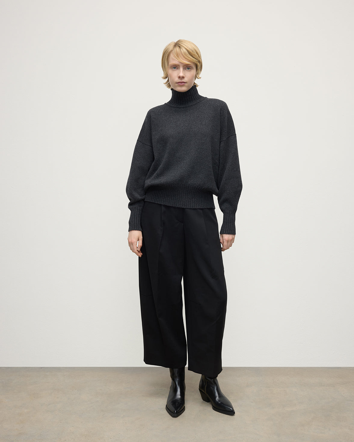 High Neck Grey Cashmere Jumper - 2