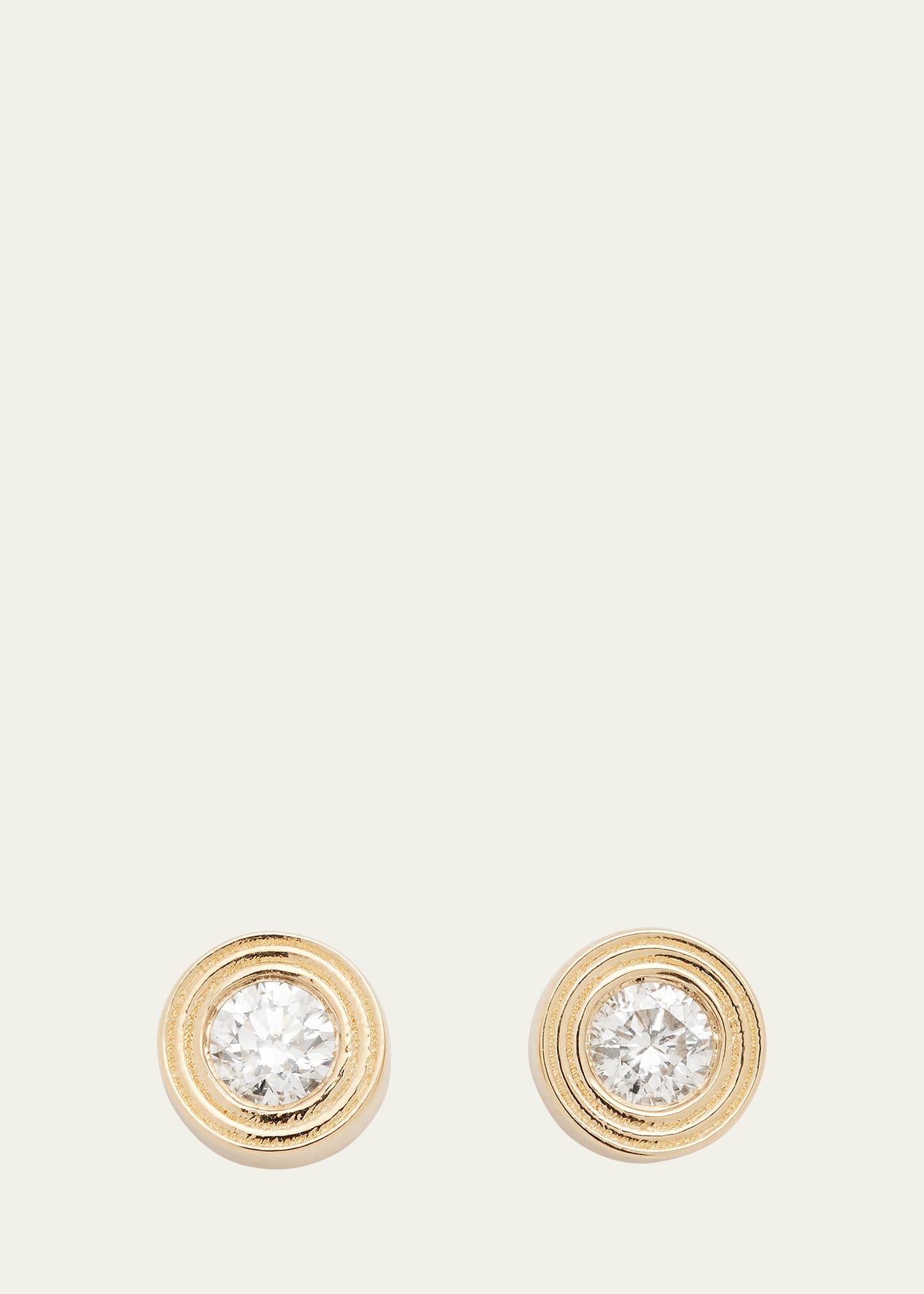 Fluted 14K Gold and Diamond Stud Earrings - 1