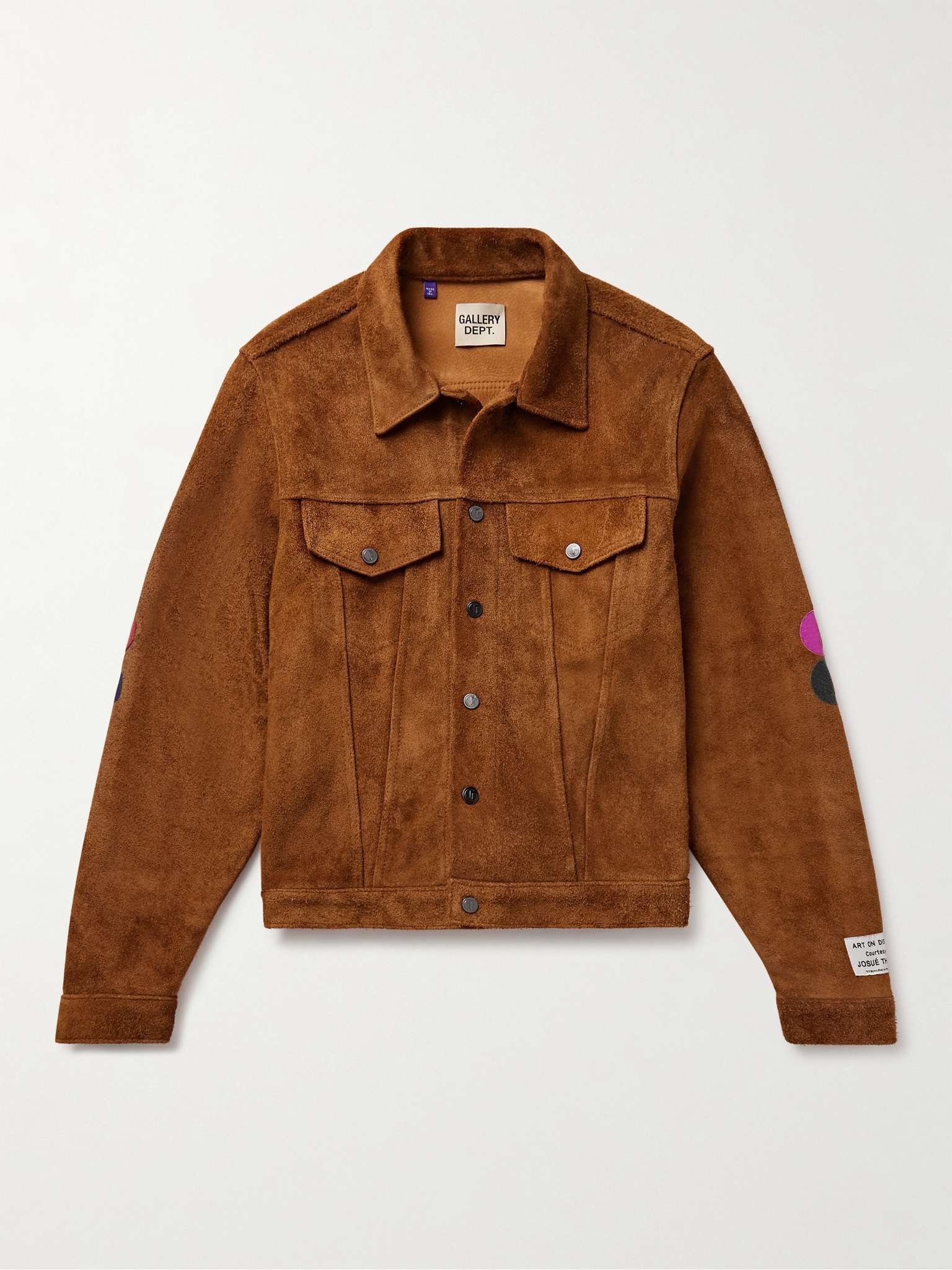 Leather-Appliquéd Suede Trucker Jacket - 1