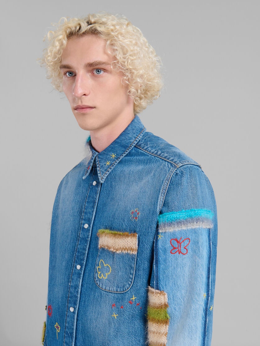 BLUE BIO DENIM SHIRT WITH MOHAIR PATCHES - 4