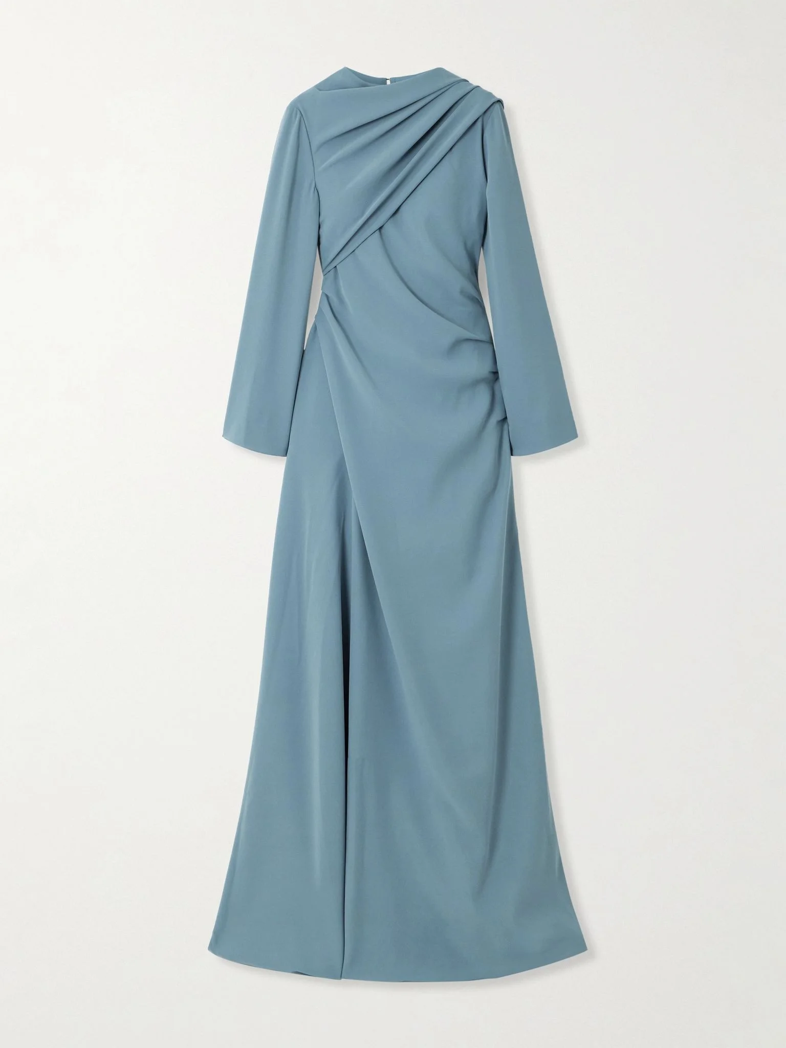 Draped scarf-detailed wrap-effect silk-crepe gown Light blue - 1