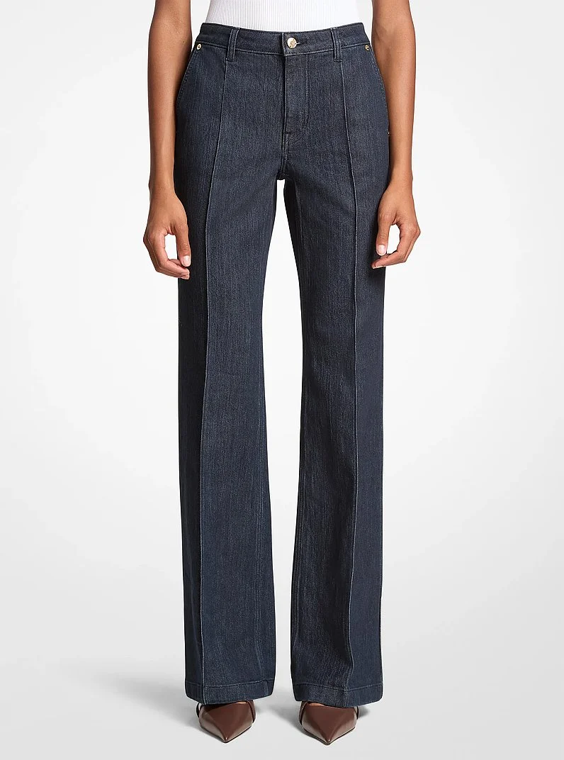 Pintuck Bootcut Stretch Denim Jeans - 1
