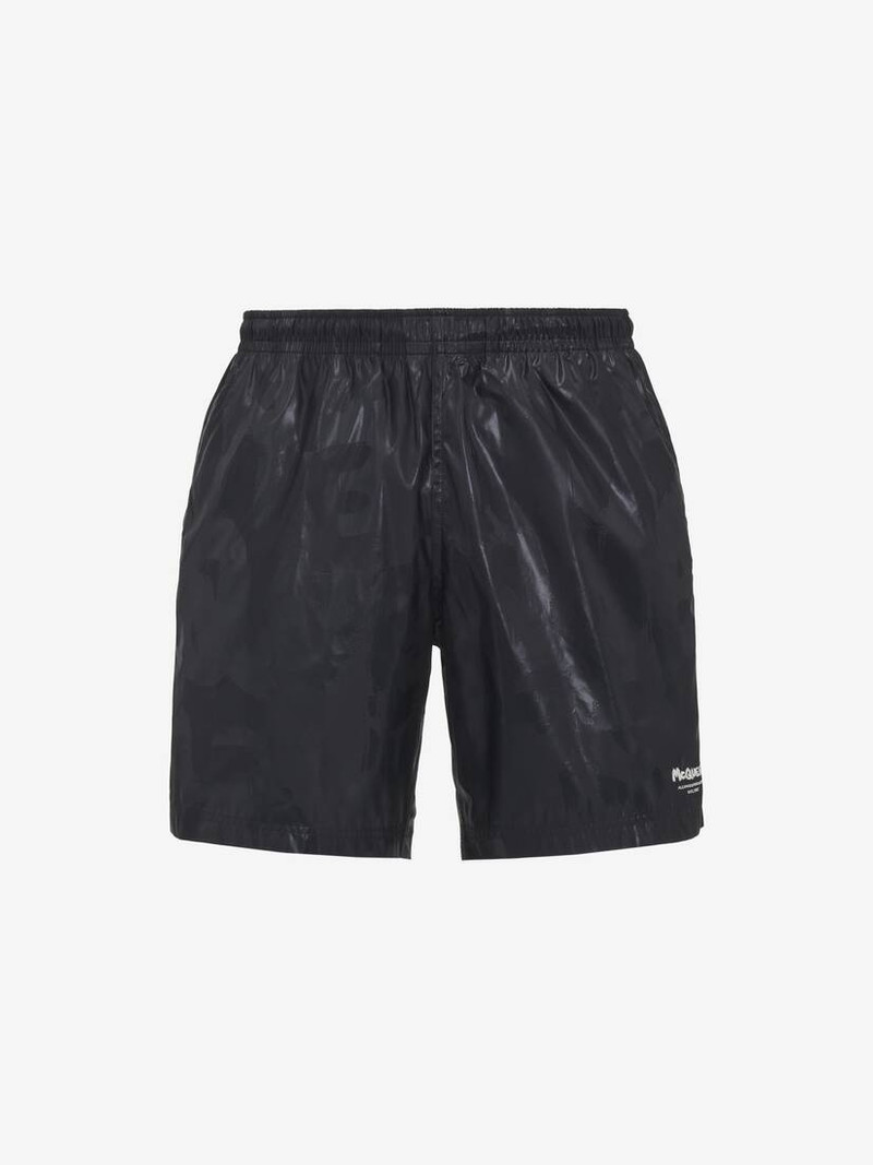 Men's McQueen Graffiti Swim Shorts in Black 1