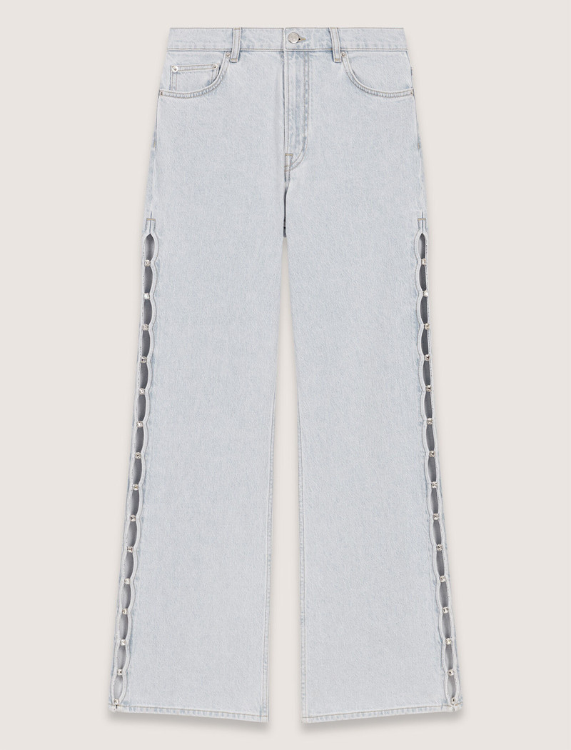 Wide-leg rhinestone cutaway jeans 1