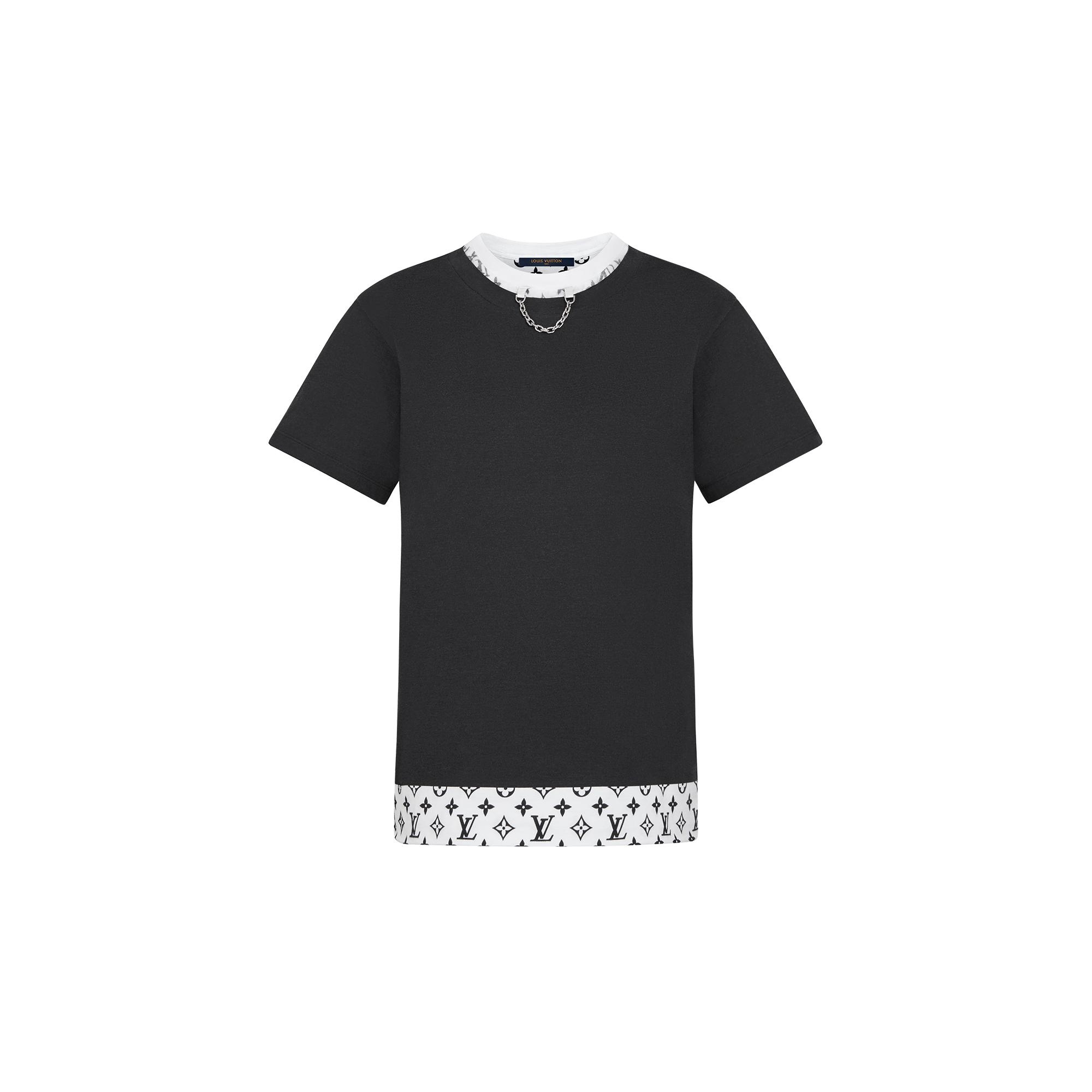 Layered Black T-Shirt In Jersey With Contrasting Monogram Print - 1