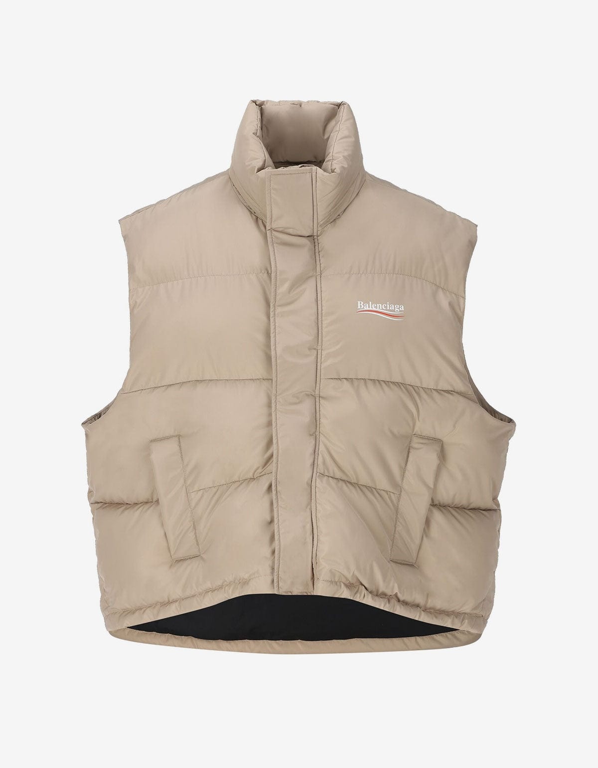 Beige Political Campaign Cocoon Puffer Gilet - 1