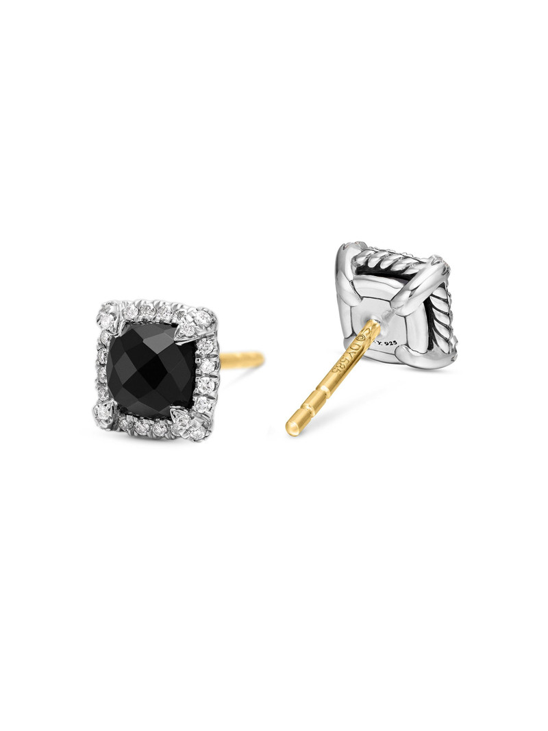 Women's Petite Chatelaine Pavé Bezel Stud Earrings in Sterling Silver - Black Onyx 3
