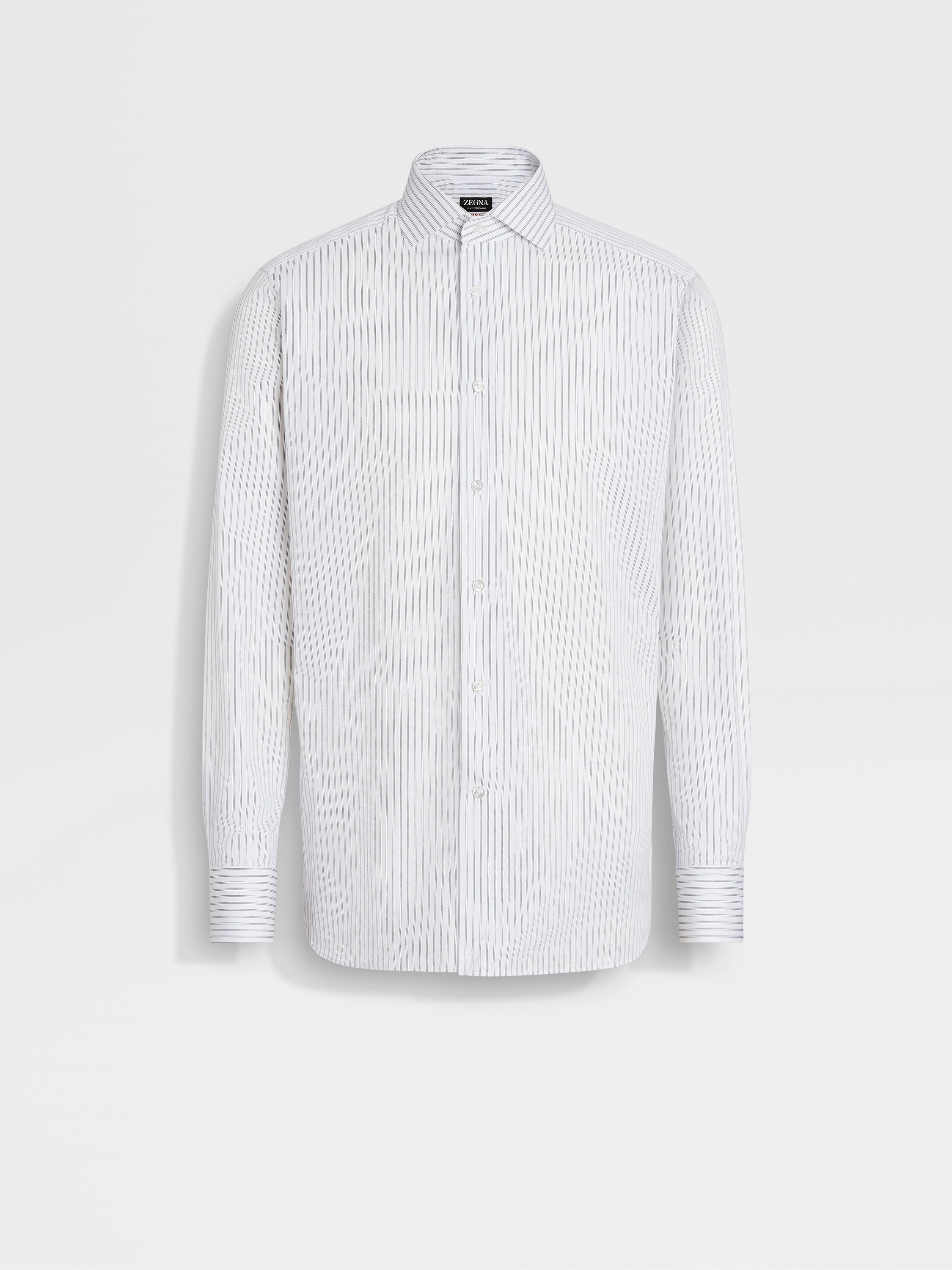 WHITE AND NAVY BLUE STRUCTURED STRIPED CENTOVENTIMILA COTTON SHIRT - 1