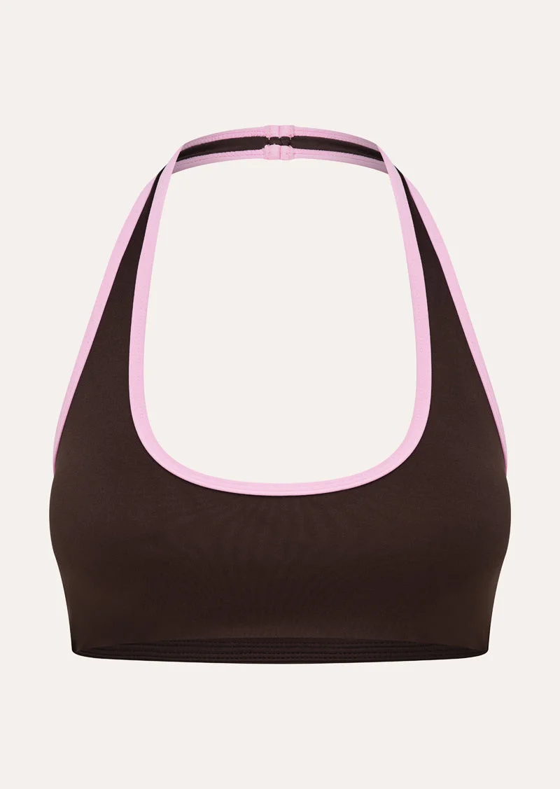 RADAR HALTER SPORTS BRA IN ESPRESSO - 1