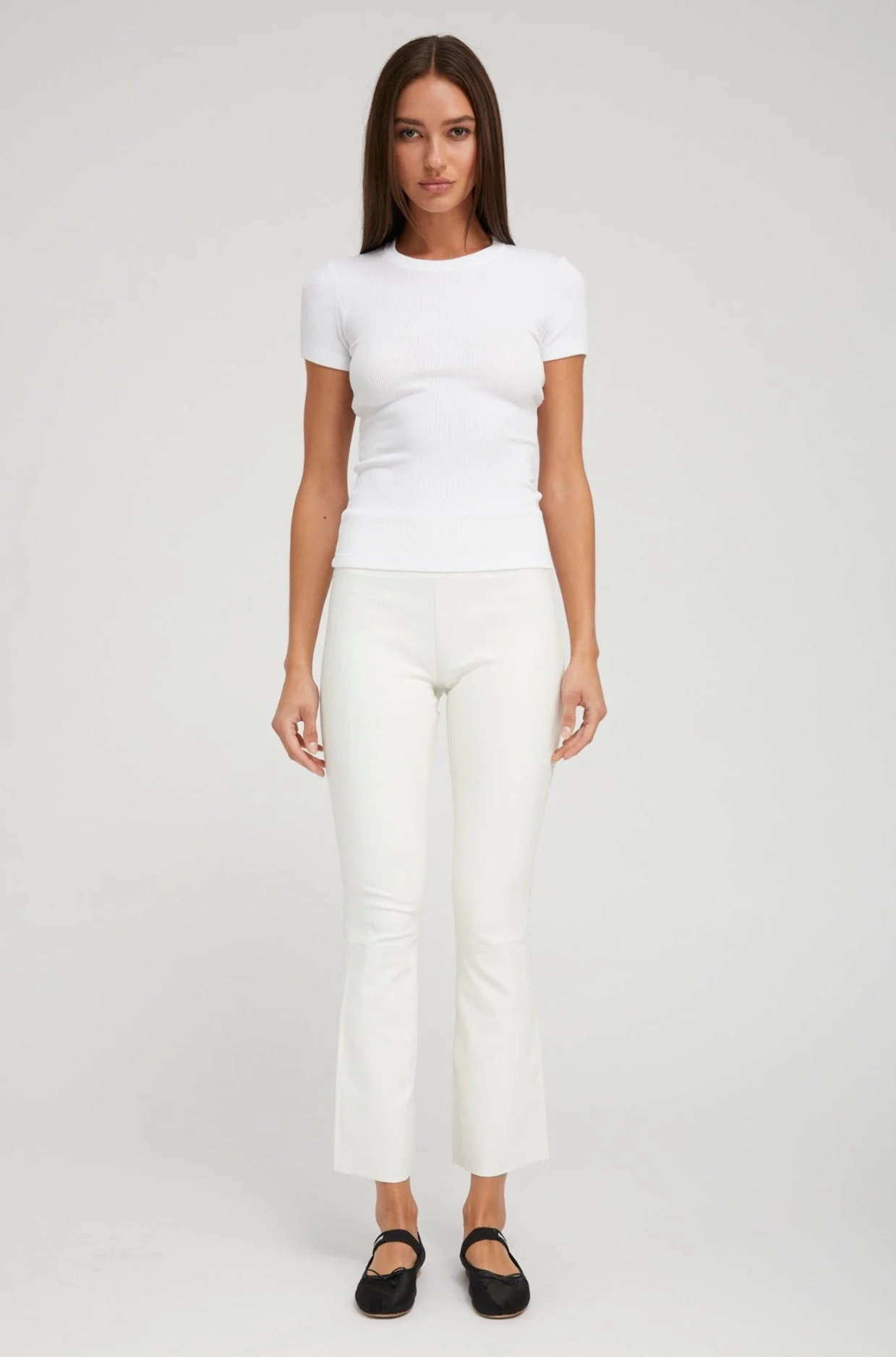 WHITE LEATHER ANKLE FLARE - 1