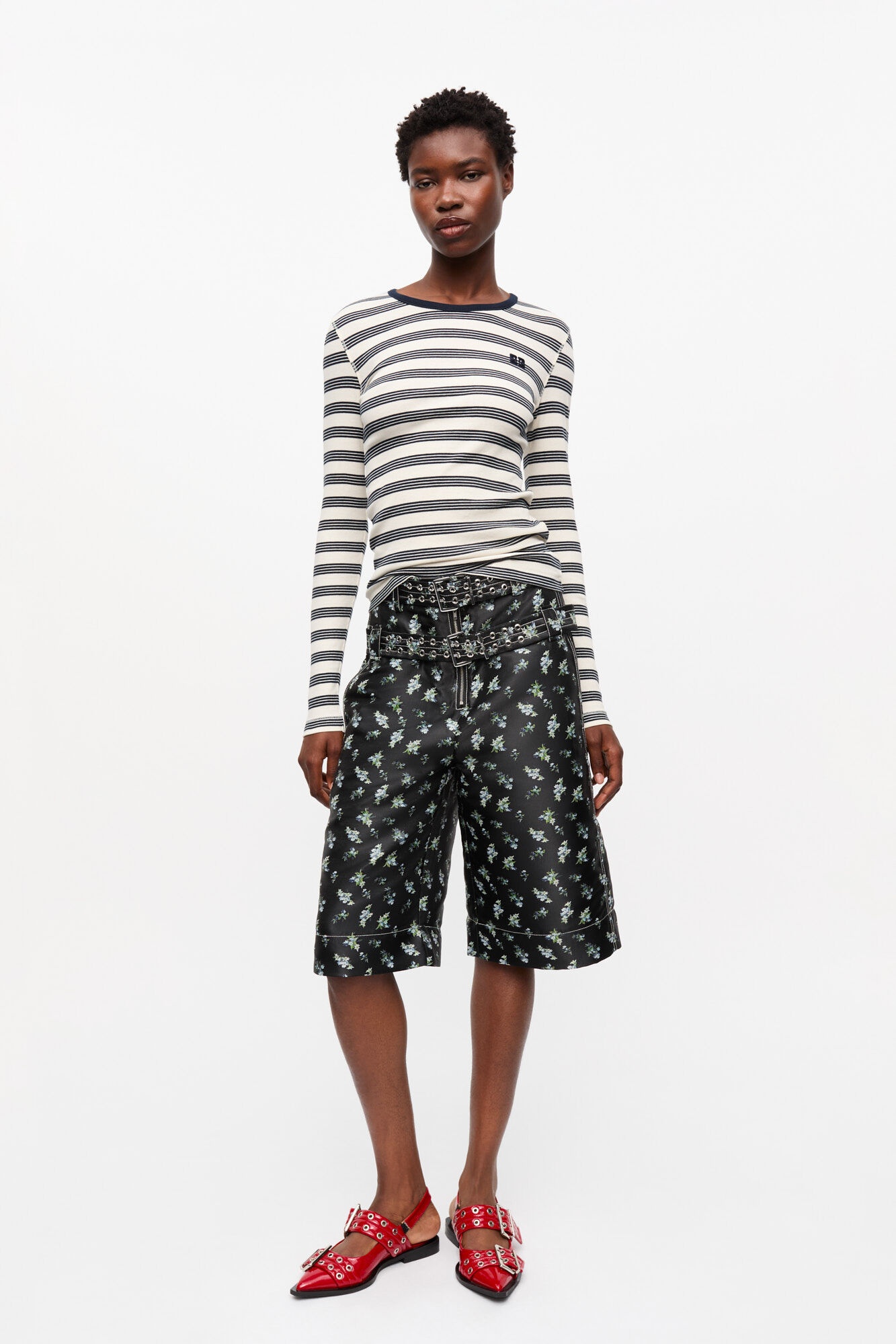 STRIPED SOFT COTTON RIB LONG SLEEVE T-SHIRT - 4