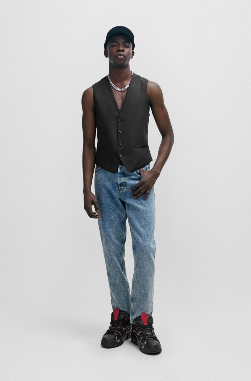 HUGO TAPERED-FIT JEANS IN BLUE RIGID DENIM outlook