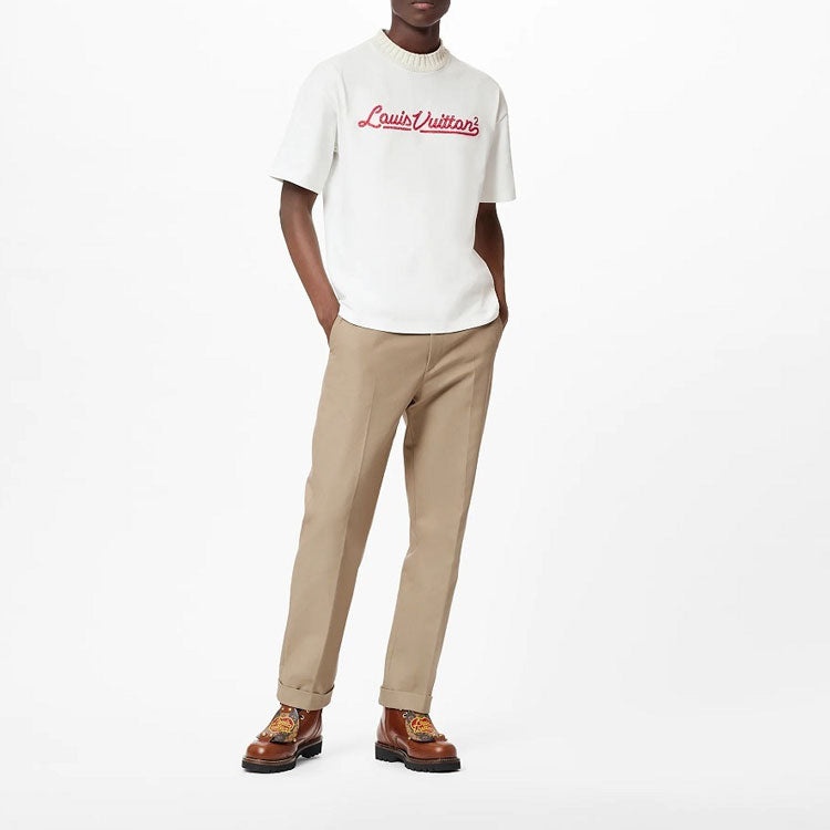 Men's LOUIS VUITTON x NIGO Crossover LV2 SS22 Knit Collar Logo Alphabet Short Sleeve White 1A9GMM - 2