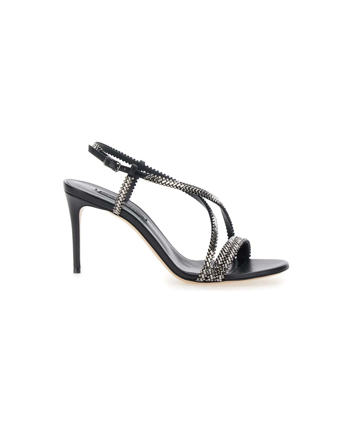 'josephine' Black Sandals With High Stiletto Heel And Crystal Embellishments In Leather Woman - 1