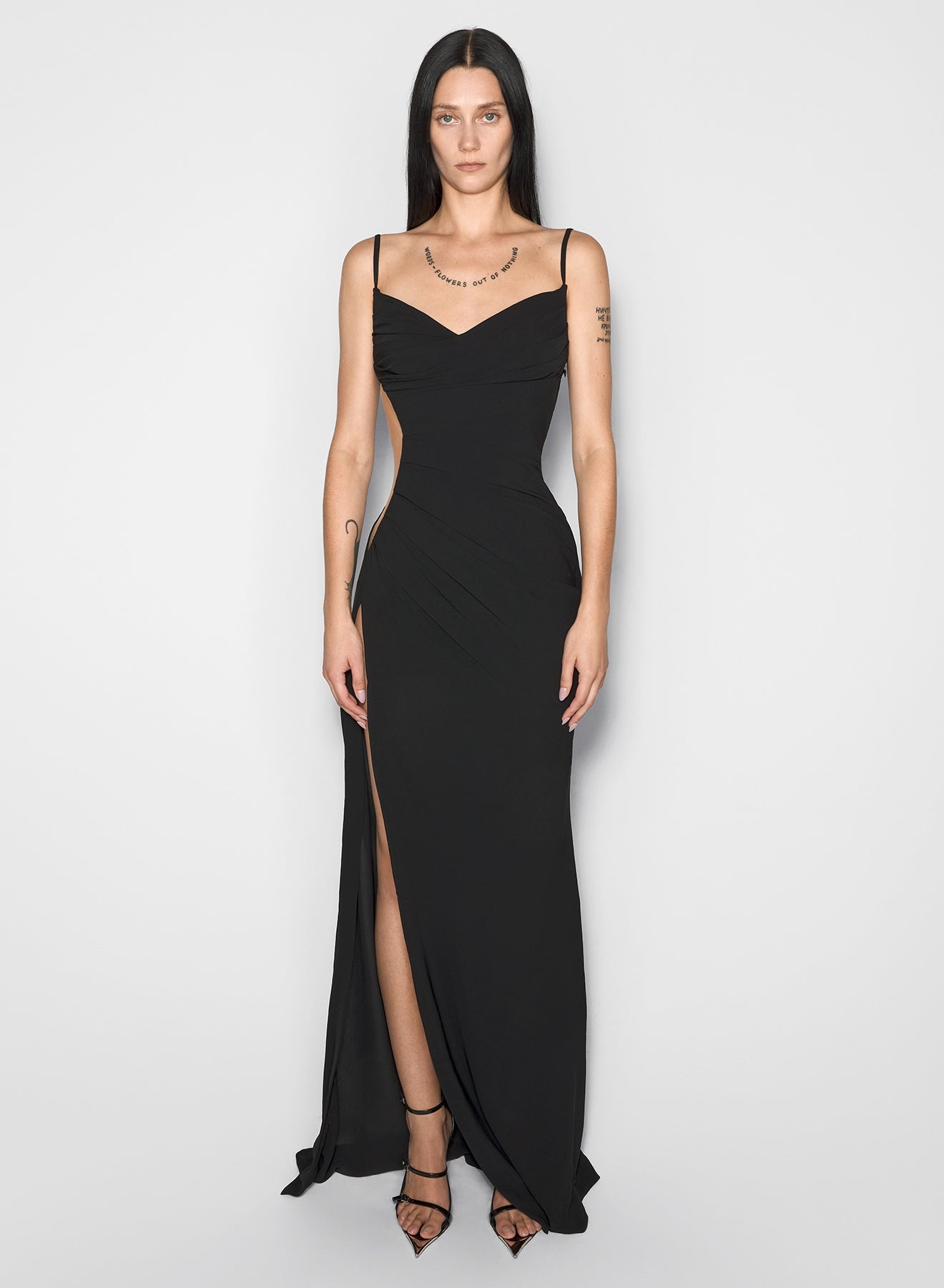 illusion cut-out draped gown - 2