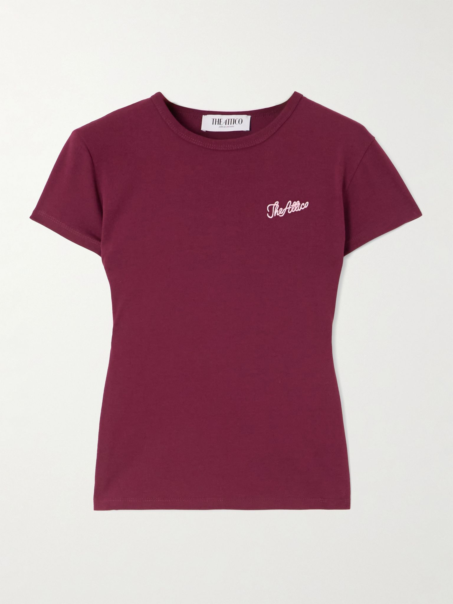 Embroidered cotton-jersey T-shirt Burgundy - 1