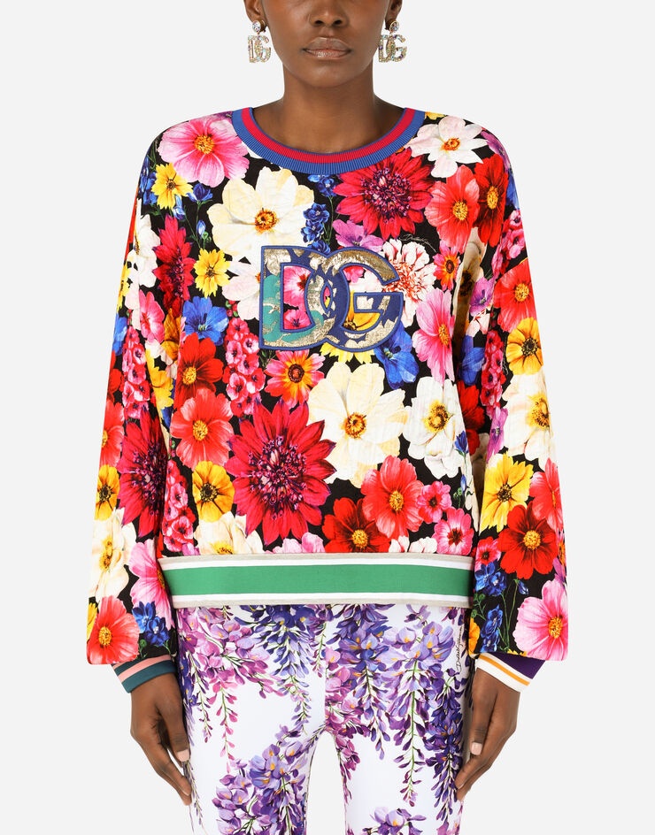 Cropped brocade sweatshirt with garden print - 1