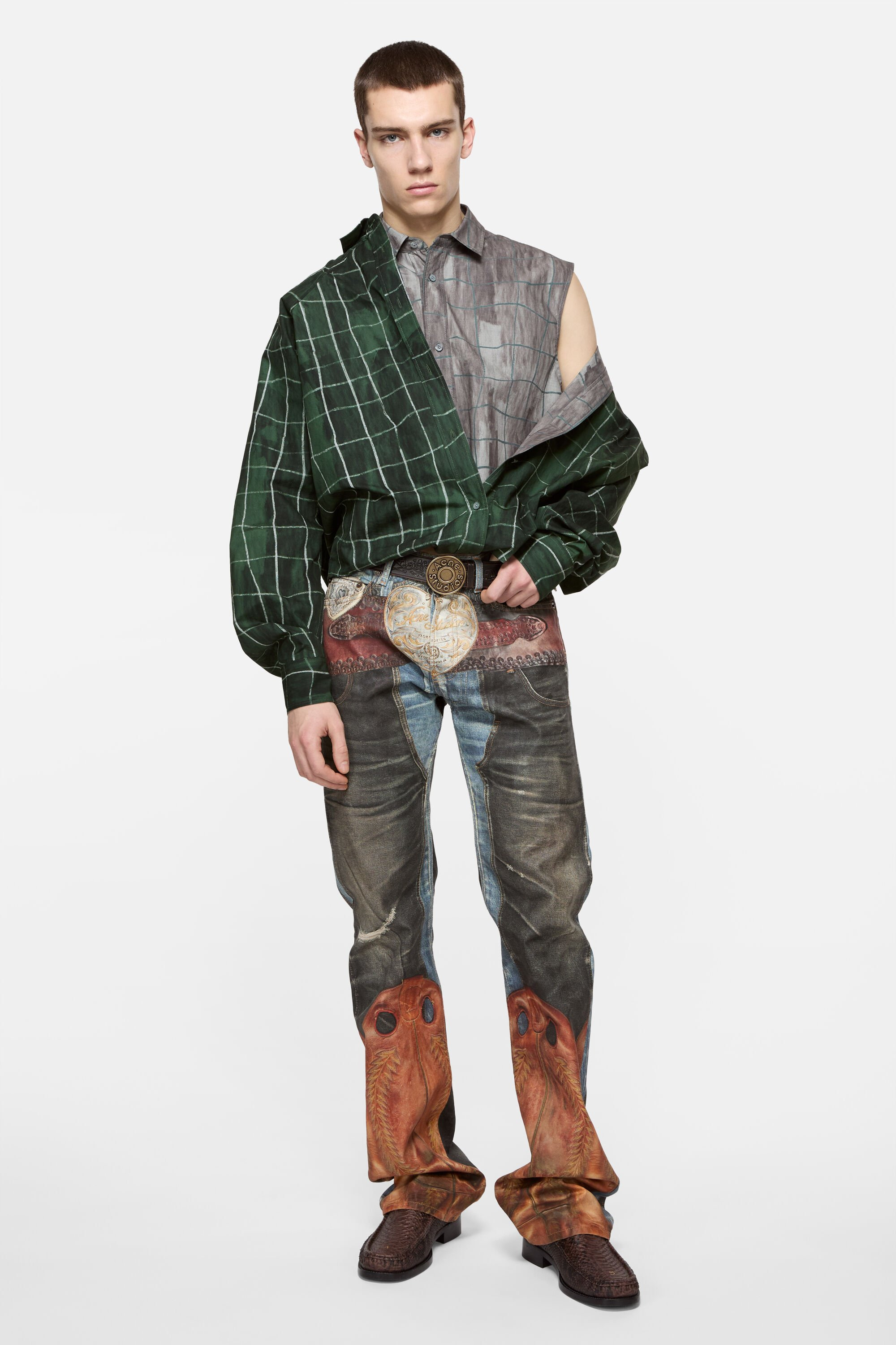 Layered check shirt - Green/grey - 2