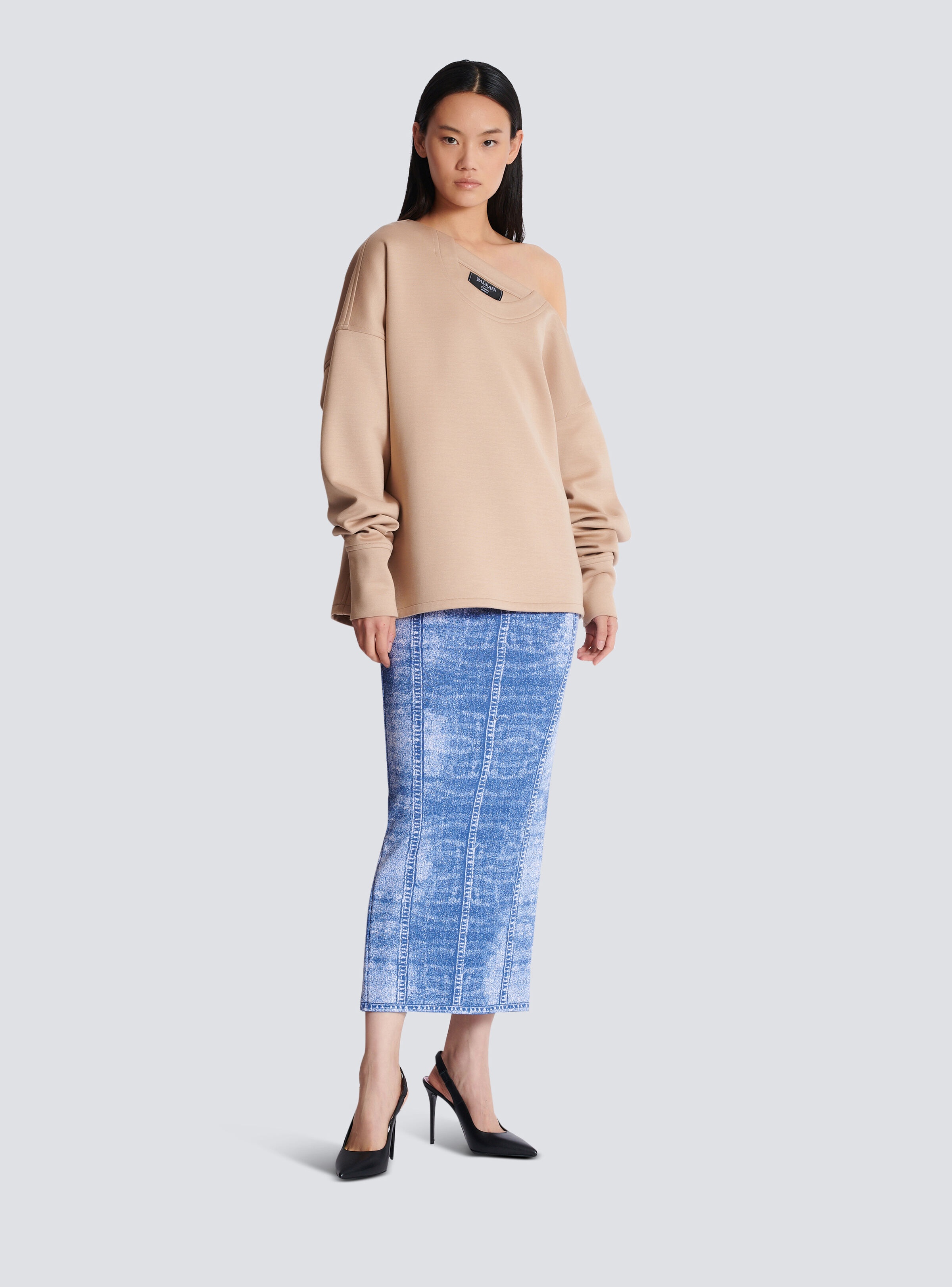 Asymmetrical jersey off-the-shoulder sweatshirt - 3