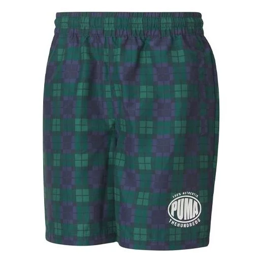 PUMA x The Hundreds Crossover Printing Athleisure Casual Sports Shorts Green 596752-02 - 1