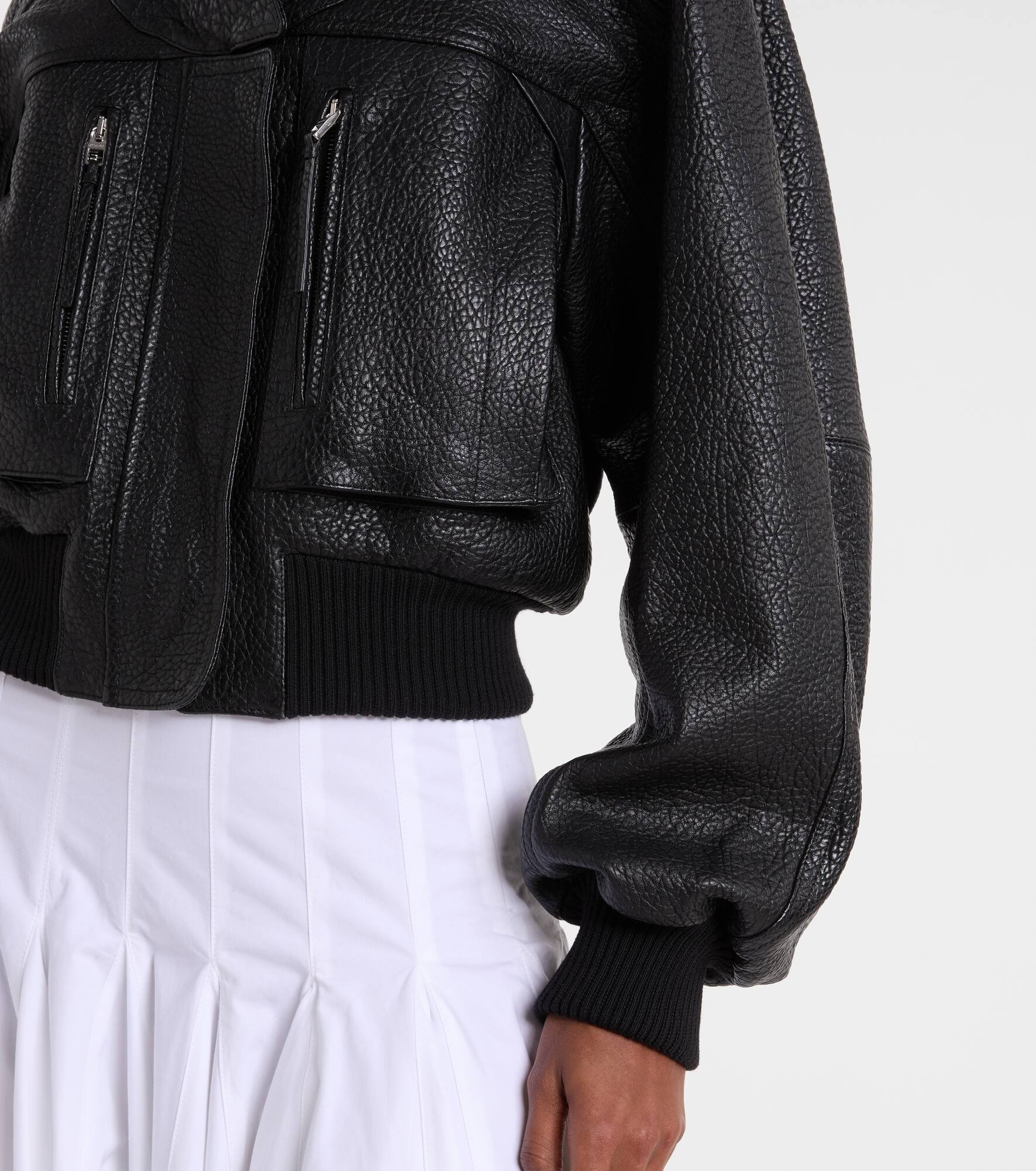 Cropped leather jacket - 5