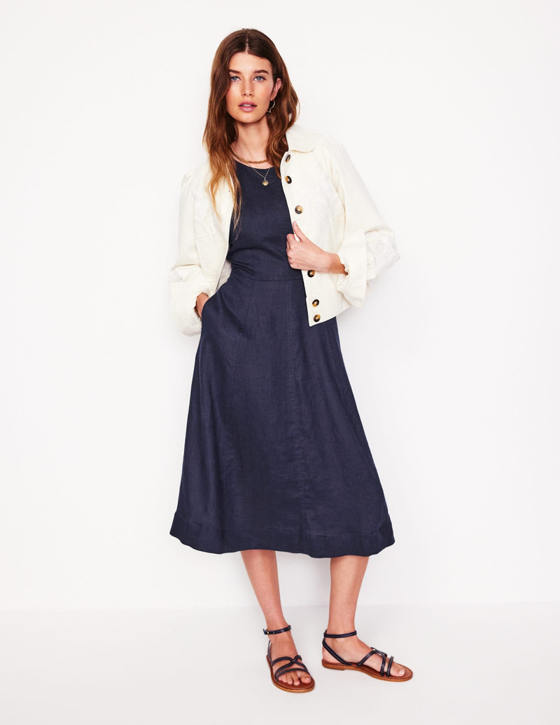 Carla Linen Midi Dress-Navy 6