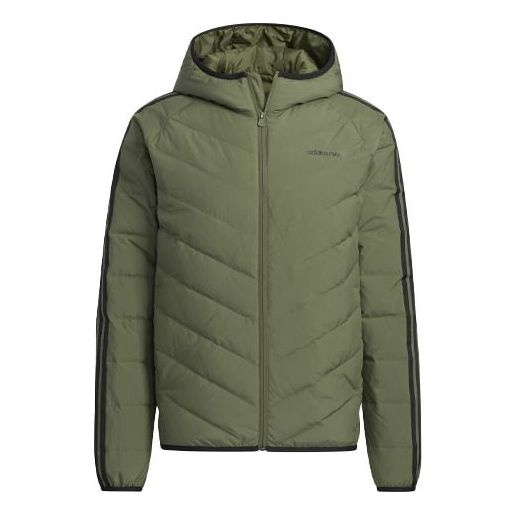 Men's adidas neo 3s Lw Down Jk Stay Warm Sports Hooded Down Jacket Dark Olive Green H45255 - 1