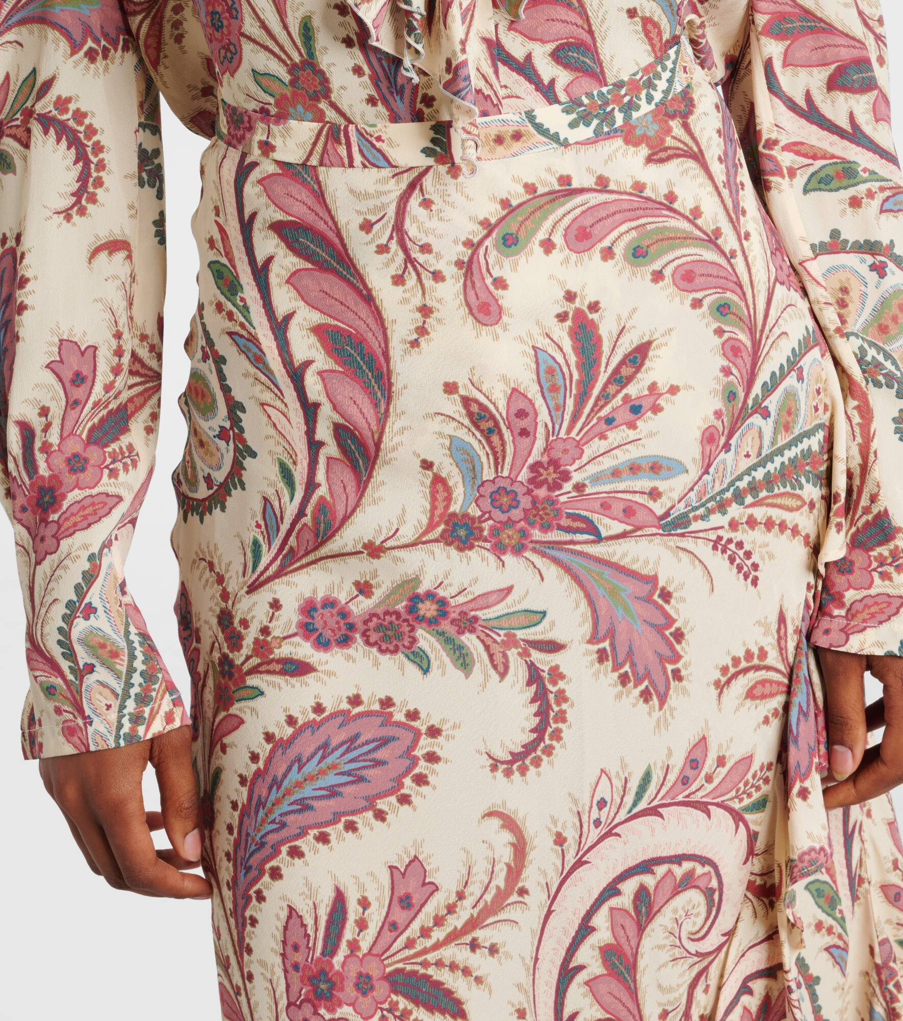 Asymmetric paisley ruffled midi skirt - 4