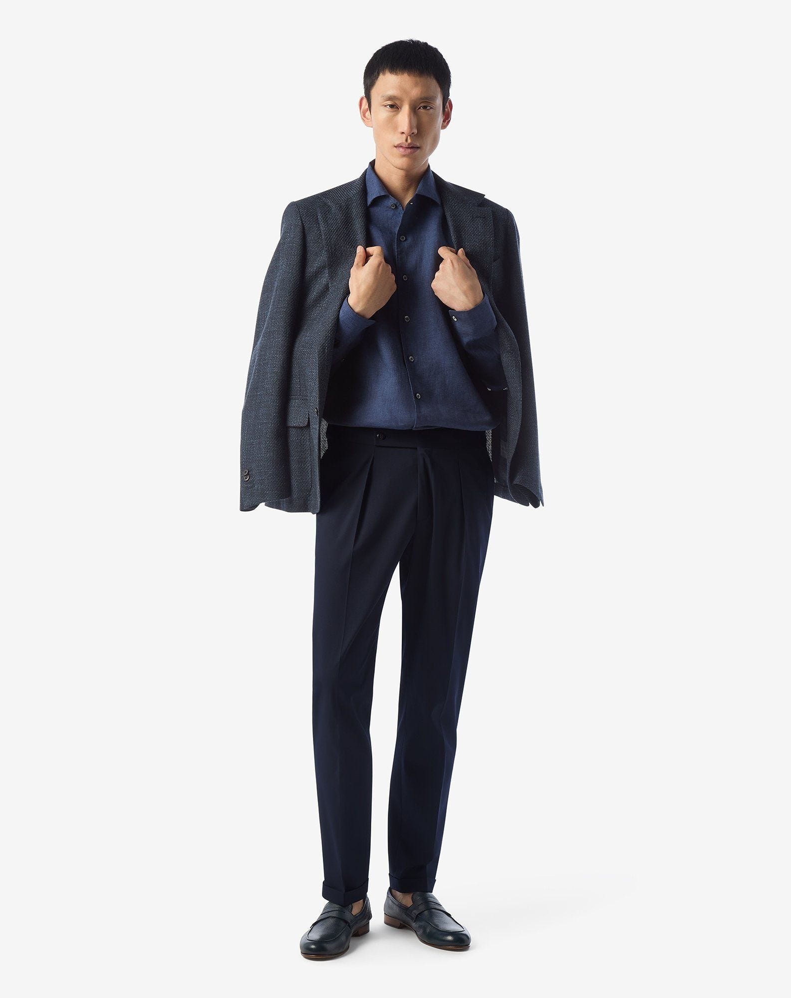 Navy blue stretch wool trousers - 2