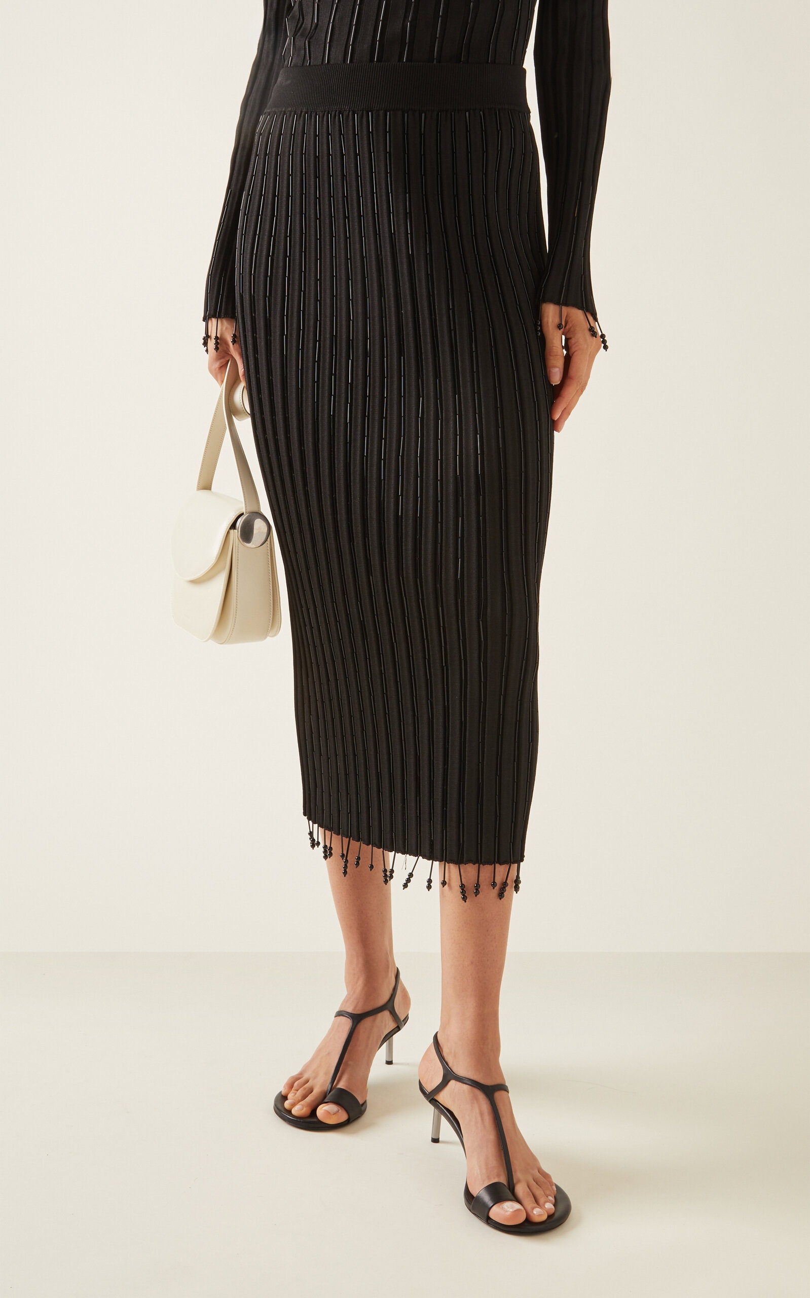 Embellished Plissé-Knit Midi Skirt black - 3