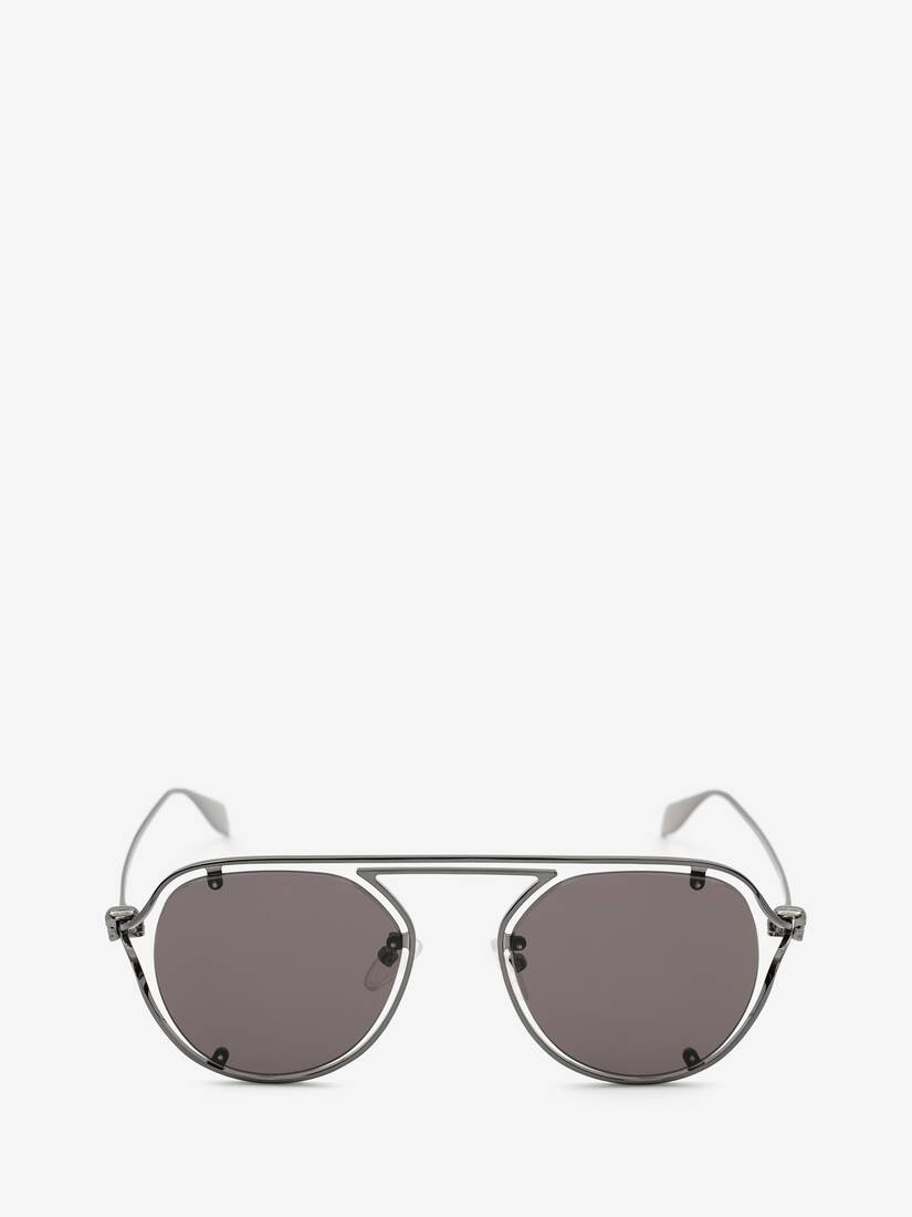 Skull Hinge Round Sunglasses in Ruthenium - 1