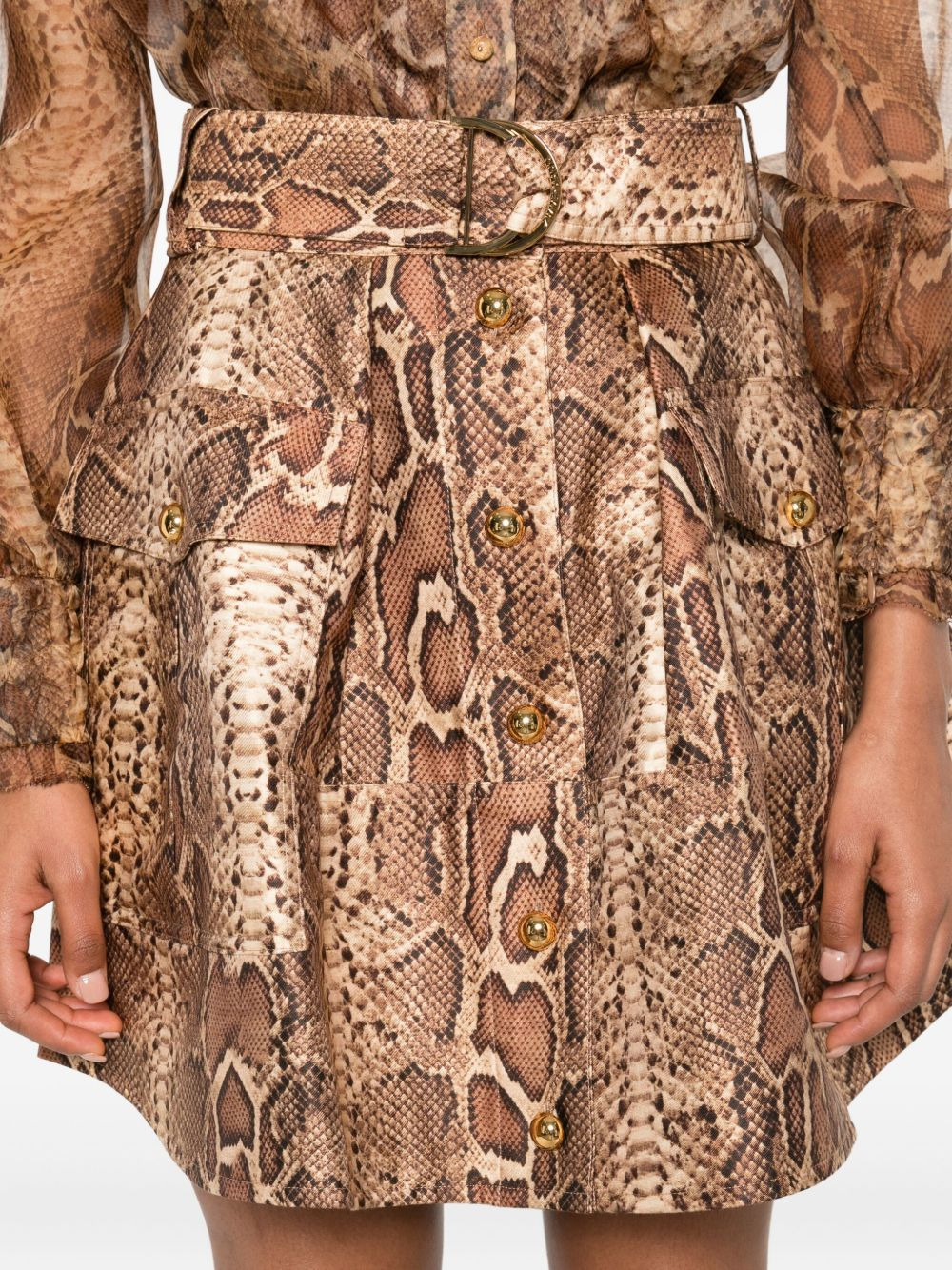 snakeskin-effect belted skirt - 5