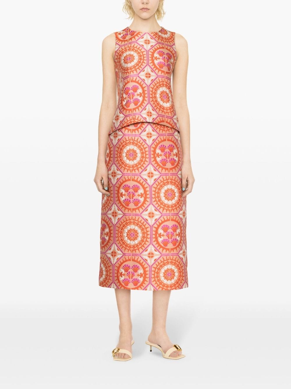 patterned-jacquard midi pencil skirt - 2