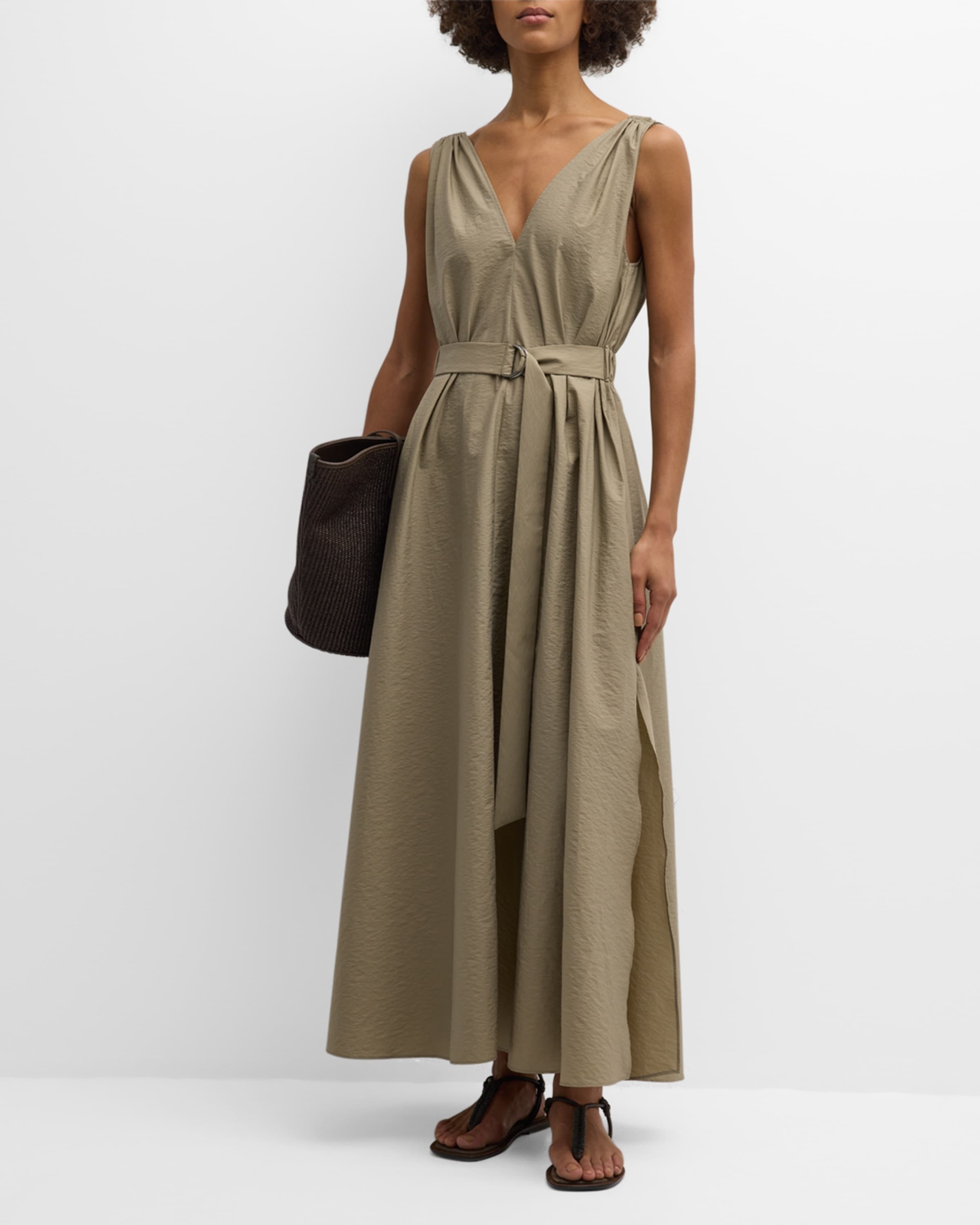 Crinkle Cotton Belted Maxi Dress with Monili Detail - 2