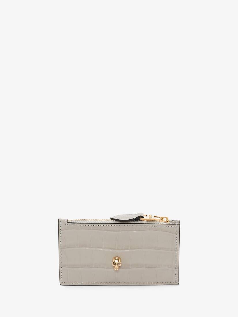 Skull Zip Card Holder in Grey - 1