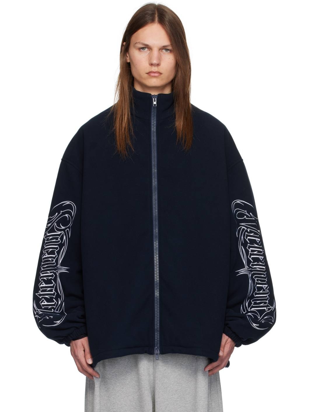 Navy Embroidered-Logo Jacket - 1