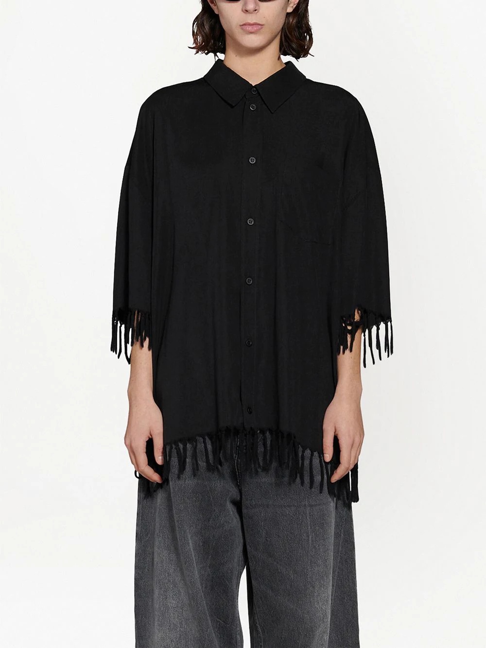 fringe-detail short-sleeve shirt - 3