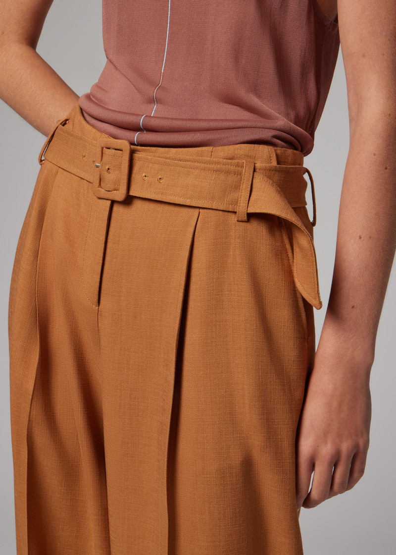 Women's Tan Textured Bootcut Trousers 6