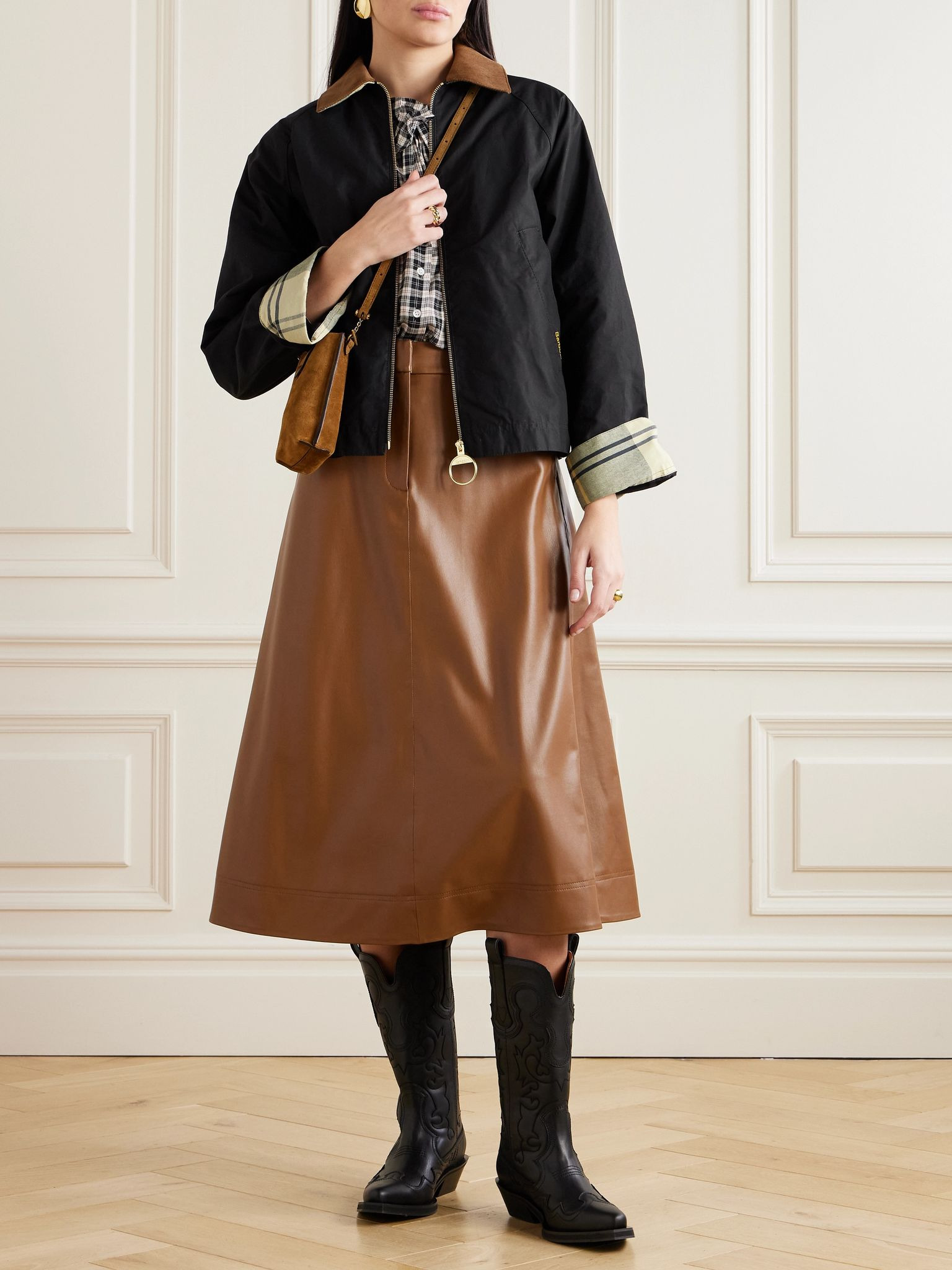 Cropped corduroy-trimmed cotton-canvas jacket Black - 2