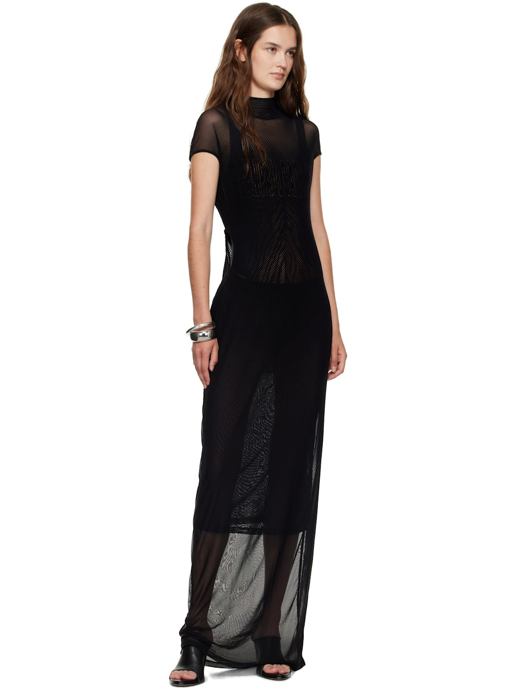 Black Sleeveless Flock Maxi Dress - 4