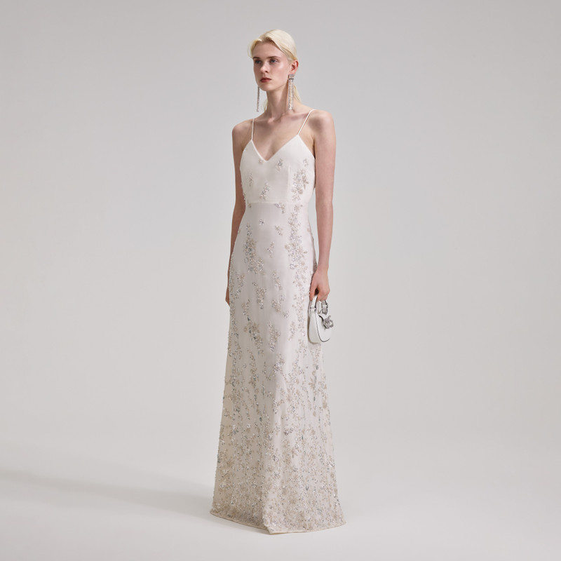 White Embellished V Neck Maxi Dress 2