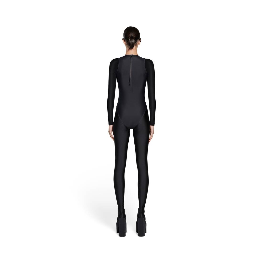 Women's Sporty Tech Racing Swimsuit in Black - 5