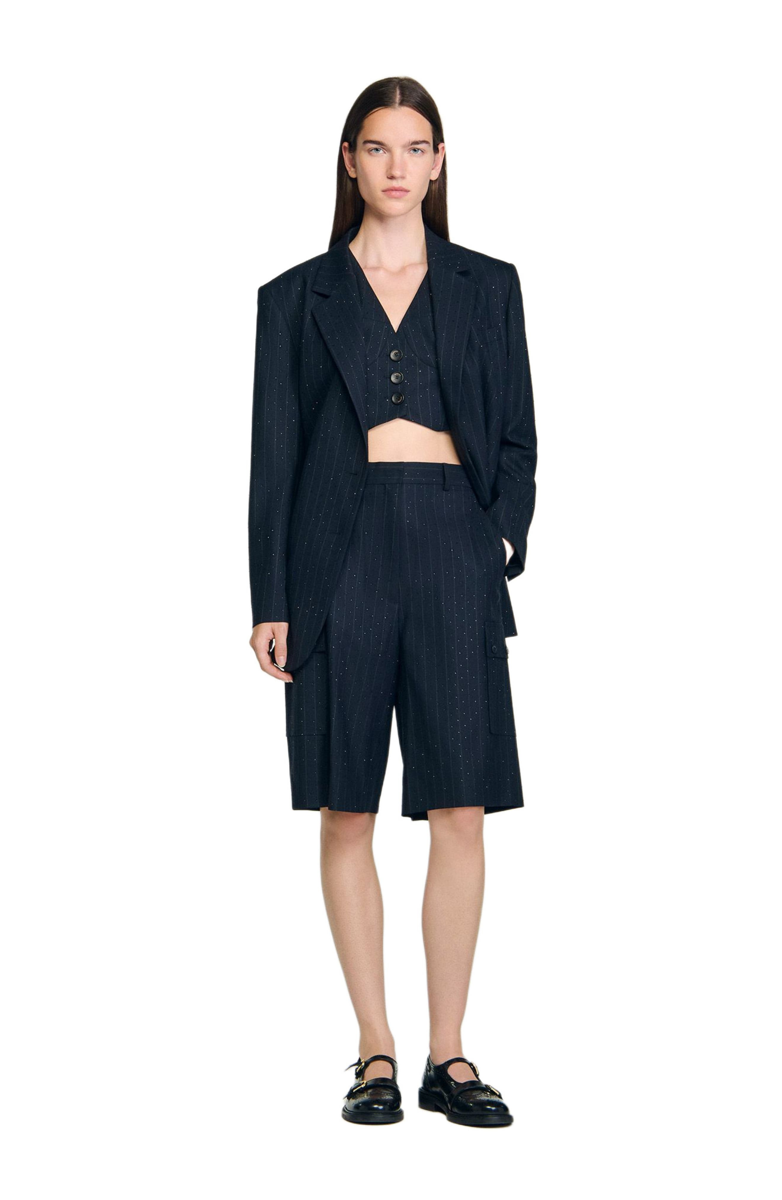 SANDRO Rhinestone striped Bermuda in Navy Blue at Nordstrom - 7