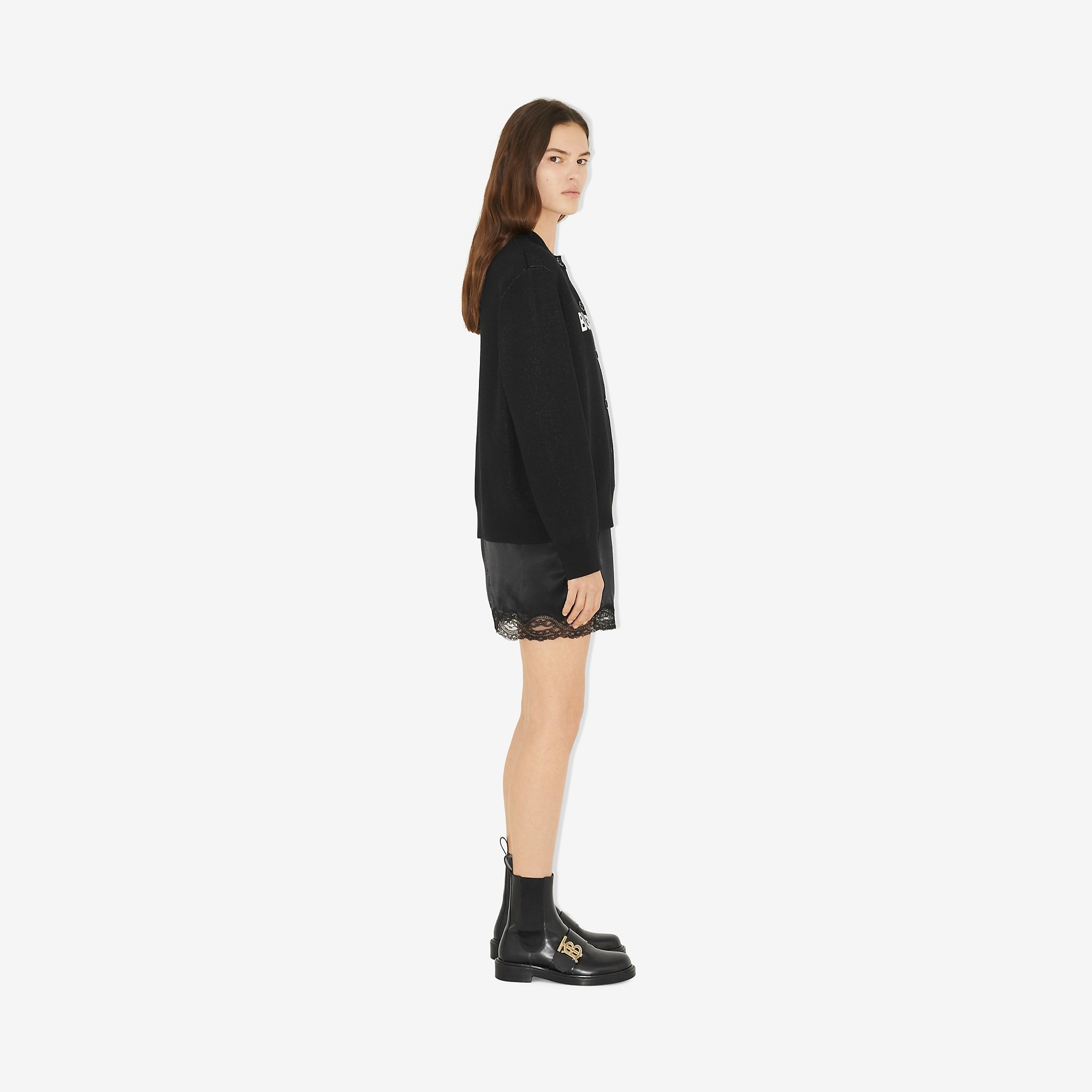 Logo Wool Cotton Jacquard Oversized Cardigan - 3
