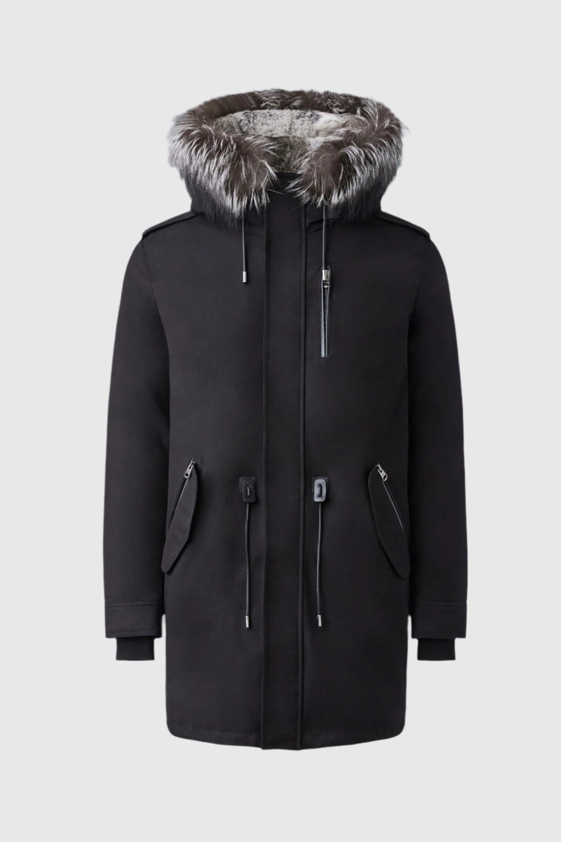 MORITZ rabbit fur-lined twill parka with removable silver fox fur trim 1