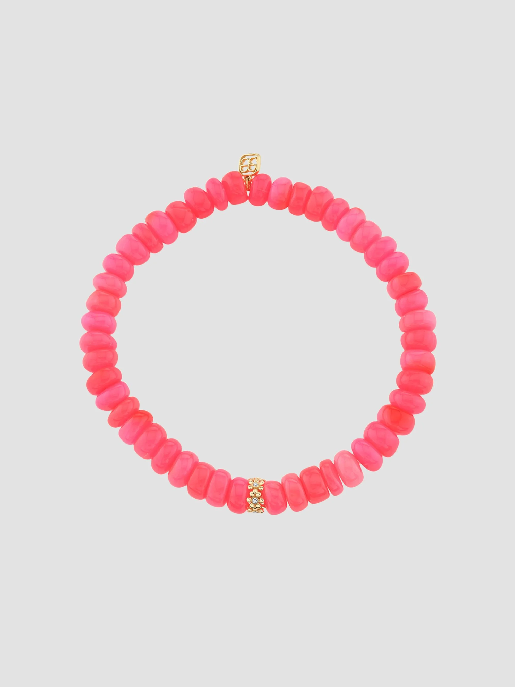 Women's 14K Yellow Gold, Hot Pink Ethiopian Opal & 0.02 TCW Diamond Beaded Stretch Bracelet - Gold - 1