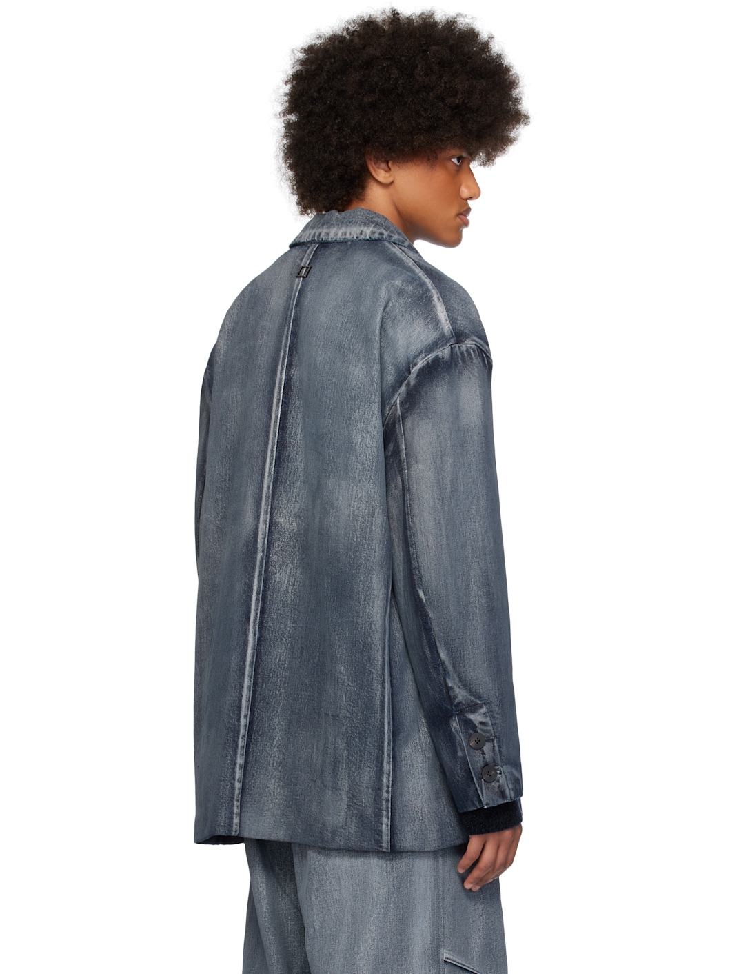 Blue Painted Single Denim Blazer - 3