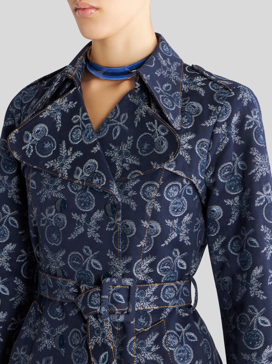 DENIM JACQUARD SHORT TRENCH COAT - 2